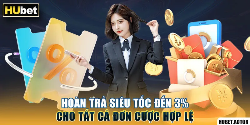 Hoàn trả siêu tốc đến 3% cho tất cả đơn cược hợp lệ